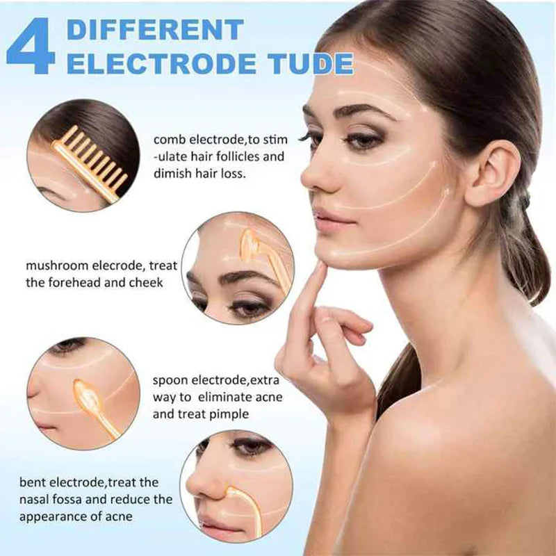 Facial Galvanic High Frequency Facial Therapy Wand For Hair Growth 4 In 1 Acne Removal Skin Care Glass Tube Facial Beauty Tools