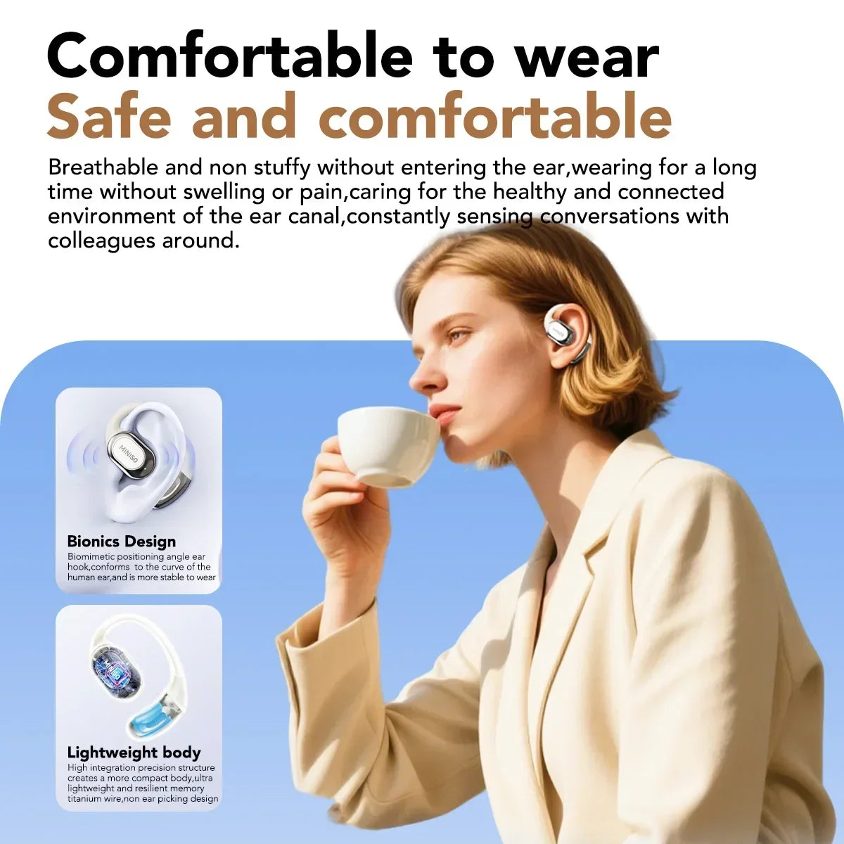 MINISO MS156 Bluetooth V5.4 AI Earphones OWS Sports Wireless Headphones Translation Earphone HD Call Earbuds with Mic Long-life