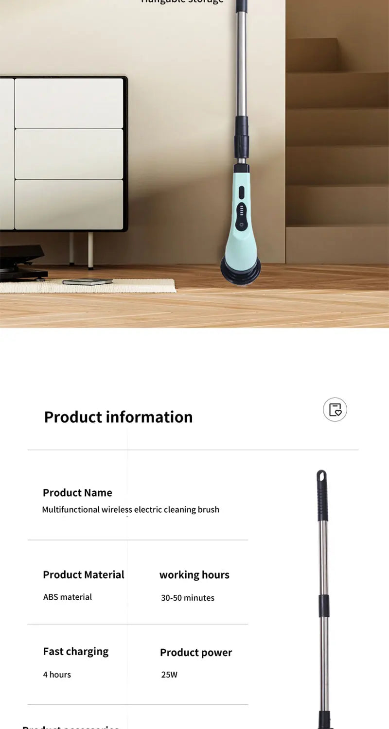 Electric Cleaning Brush 2-gear Electric Rotary Floor Scrubber Wireless Cordless 360 Adjust Extension Handle Home Cleaning Tools