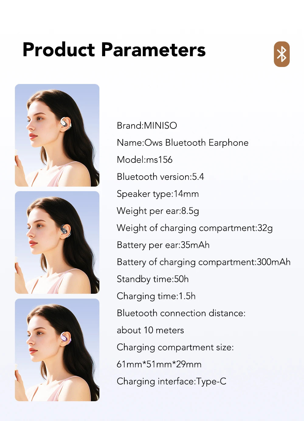 MINISO MS156 Bluetooth V5.4 AI Earphones OWS Sports Wireless Headphones Translation Earphone HD Call Earbuds with Mic Long-life