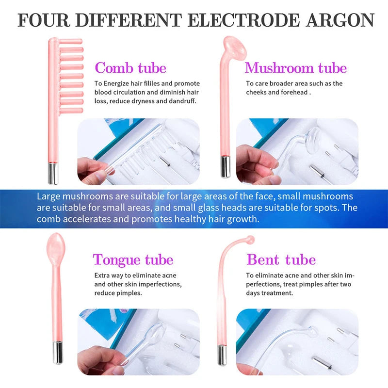 Facial Galvanic High Frequency Facial Therapy Wand For Hair Growth 4 In 1 Acne Removal Skin Care Glass Tube Facial Beauty Tools