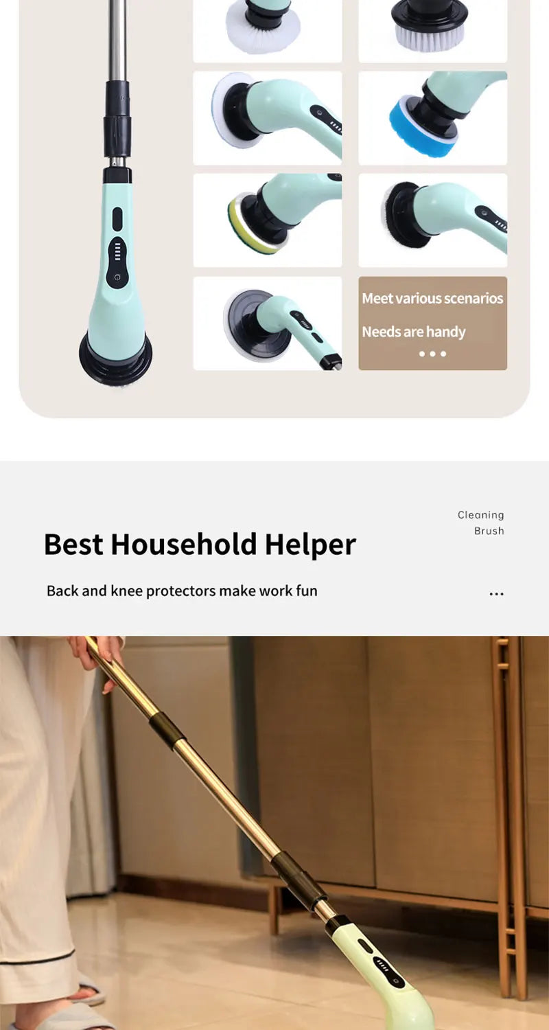 Electric Cleaning Brush 2-gear Electric Rotary Floor Scrubber Wireless Cordless 360 Adjust Extension Handle Home Cleaning Tools