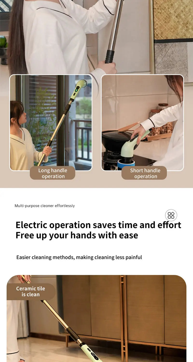 Electric Cleaning Brush 2-gear Electric Rotary Floor Scrubber Wireless Cordless 360 Adjust Extension Handle Home Cleaning Tools