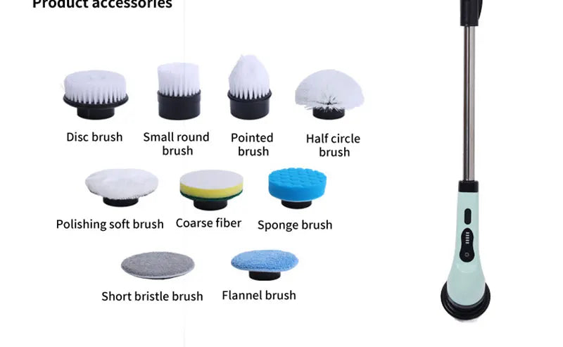 Electric Cleaning Brush 2-gear Electric Rotary Floor Scrubber Wireless Cordless 360 Adjust Extension Handle Home Cleaning Tools