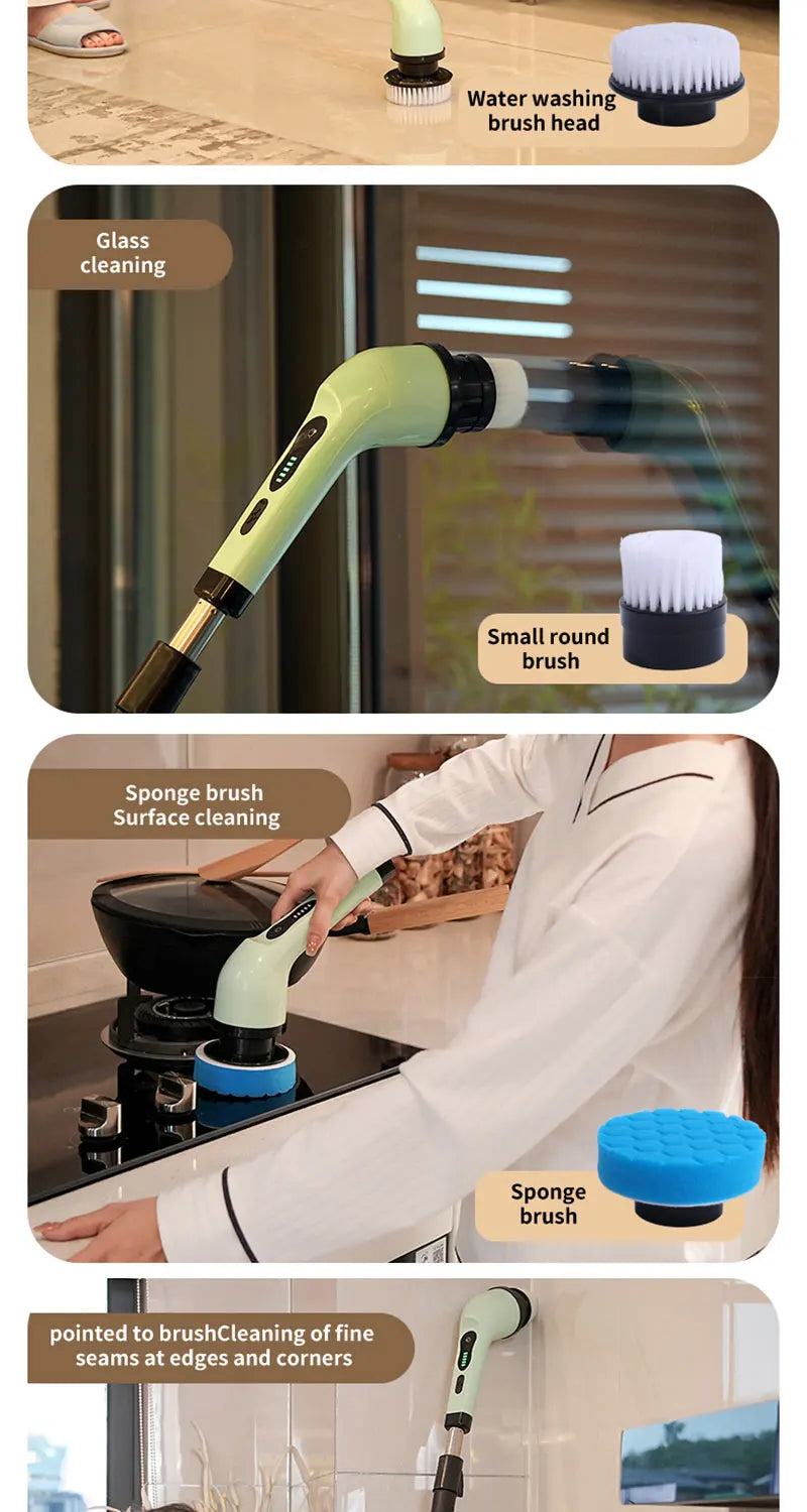 Electric Cleaning Brush 2-gear Electric Rotary Floor Scrubber Wireless Cordless 360 Adjust Extension Handle Home Cleaning Tools