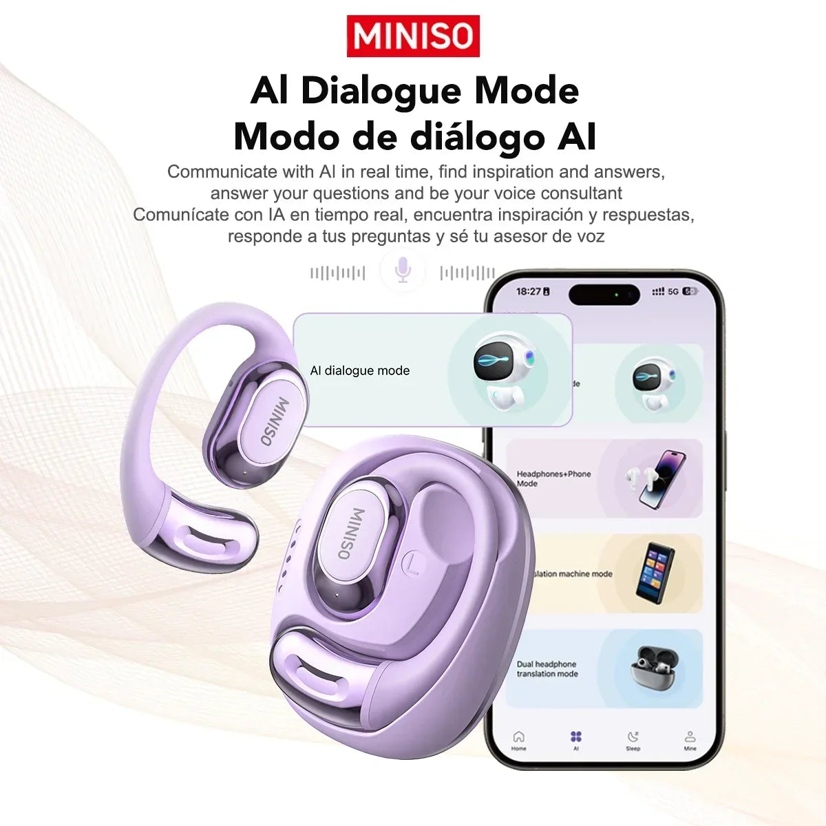 MINISO MS156 Bluetooth V5.4 AI Earphones OWS Sports Wireless Headphones Translation Earphone HD Call Earbuds with Mic Long-life