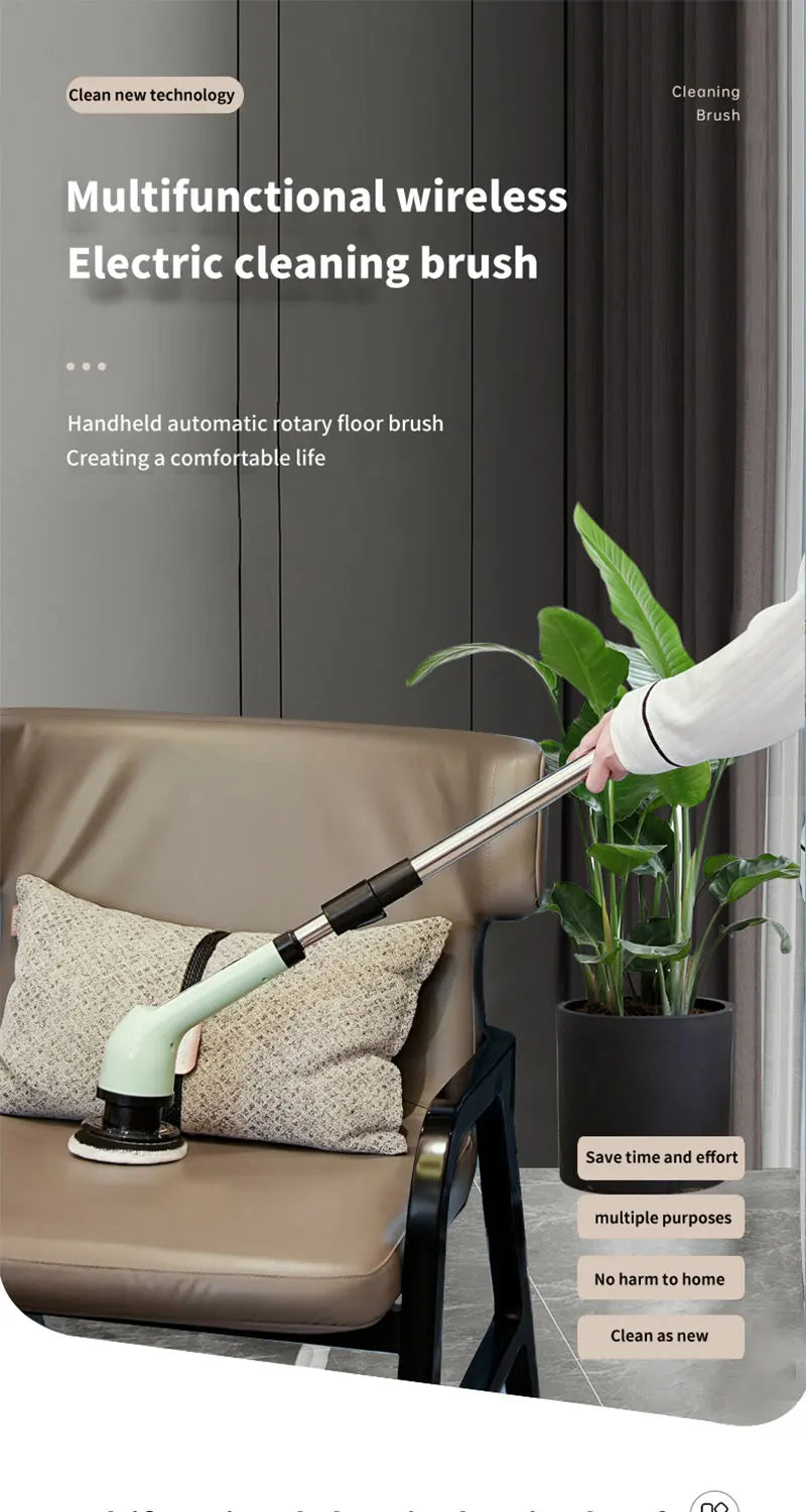 Electric Cleaning Brush 2-gear Electric Rotary Floor Scrubber Wireless Cordless 360 Adjust Extension Handle Home Cleaning Tools