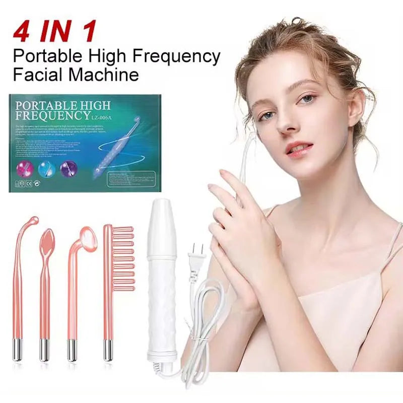 Facial Galvanic High Frequency Facial Therapy Wand For Hair Growth 4 In 1 Acne Removal Skin Care Glass Tube Facial Beauty Tools